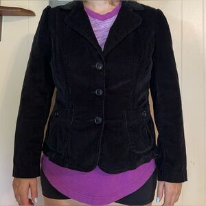 St. Johns Bay Blazer Women's L Black Stretch Corduroy Jacket Preppy Office Y2K